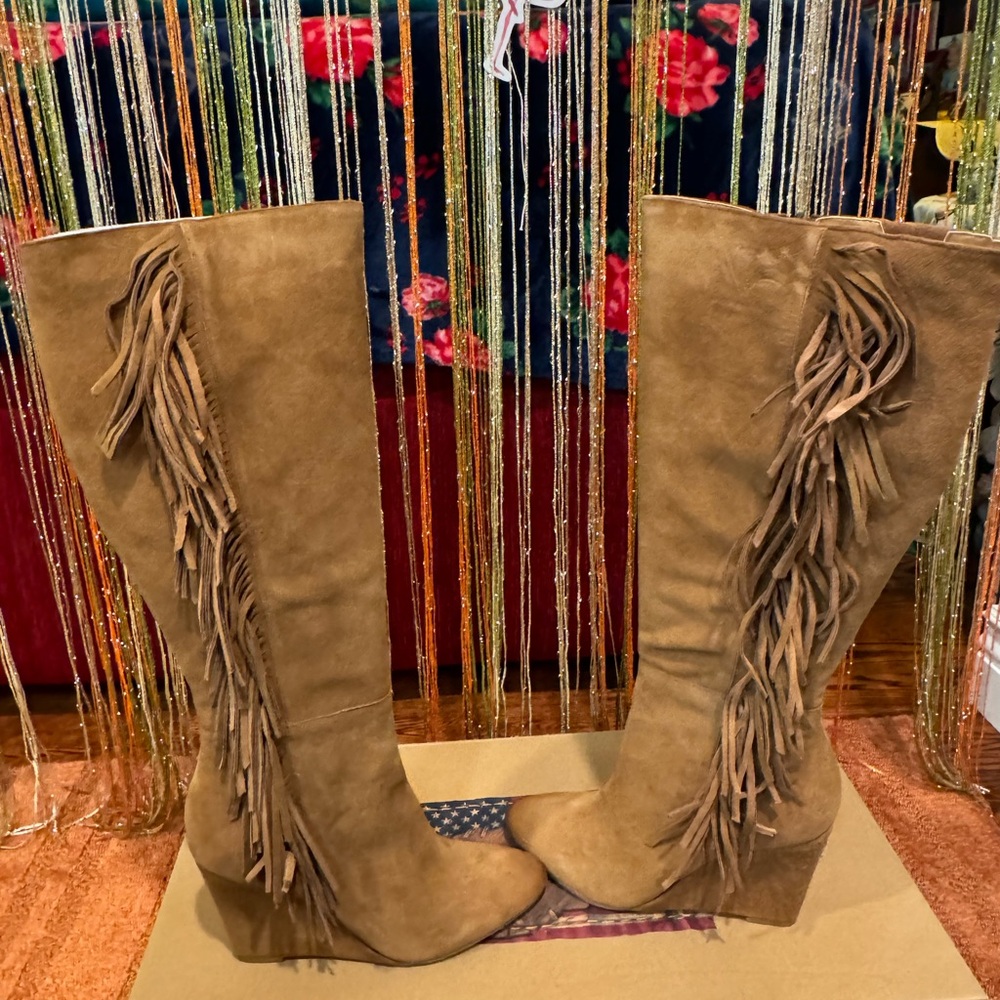 Brand New Ralph Lauren Wedge Heeled Fringe Boots
